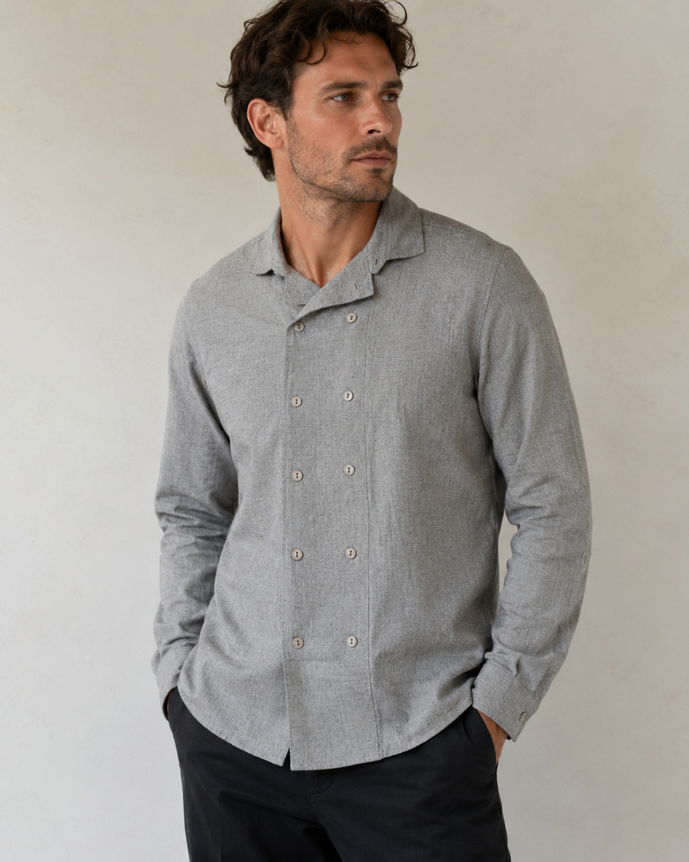Mens ASOS Grey Double Breasted Button Up Shirt Dress Mod Slim Small (Fits XS)